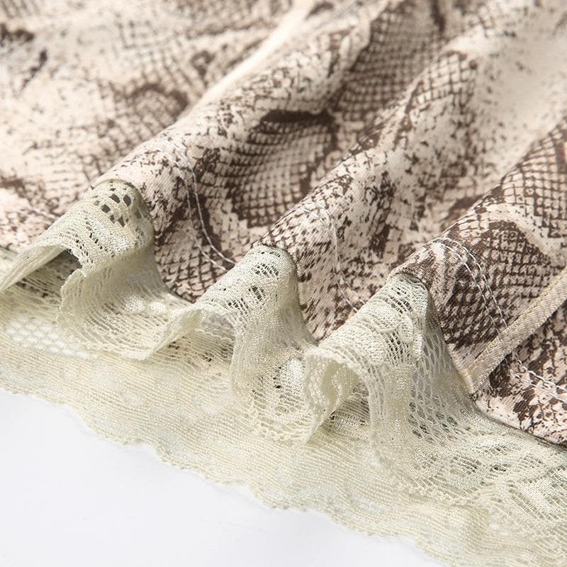 Effortless Chic: Snake Print V-Neck Lace Trim Cami Top - Fall Style Essential