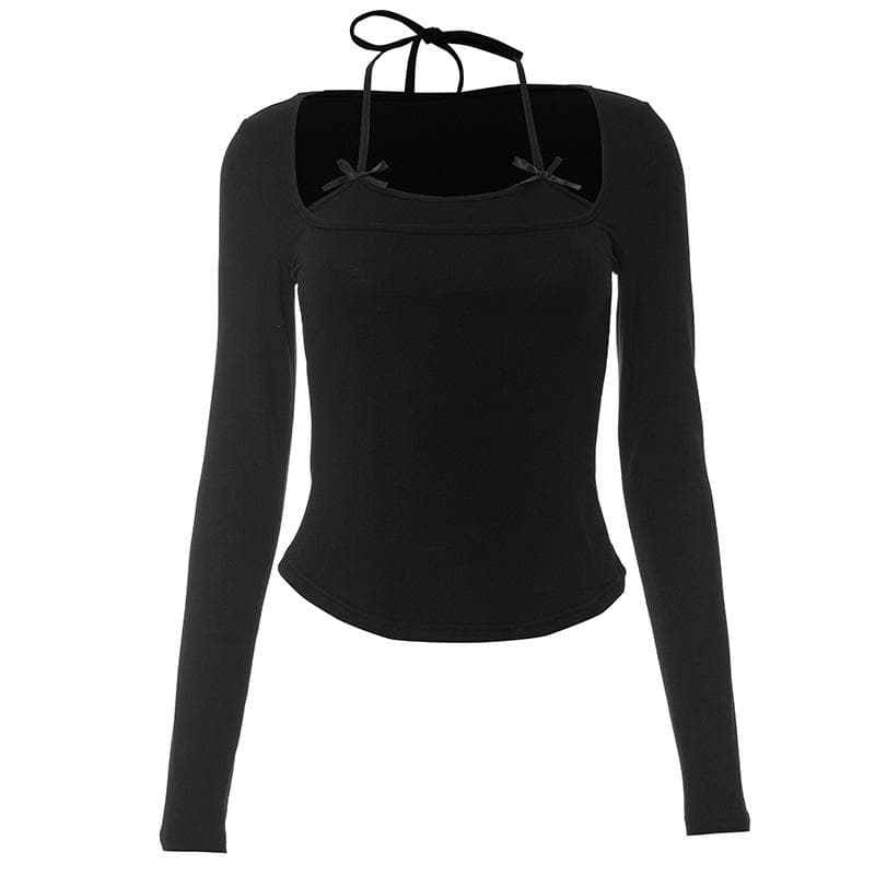 Autumn Bow Halter Long Sleeve Top - Chic & Flattering Fall Fashion Essential