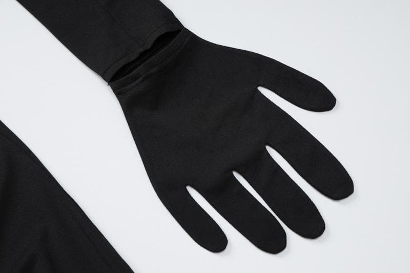 Daring Black Cutout Jumpsuit with Built-In Gloves - Sleek Halloween & Holiday Statement Catsuit
