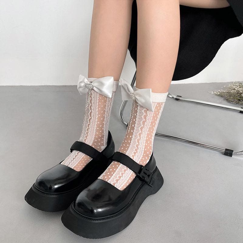 Delicate Coquette Bow Lace Sheer Socks - Fall Fashion & Holiday Sparkle