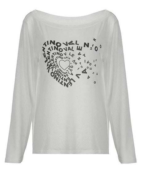Y2K Coquette Sheer Knit Top - Off-Shoulder Graphic Long Sleeve for Fall