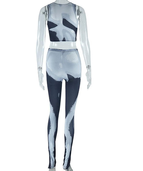 Fall Forward Abstract Swirl Print Athleisure Set - Zip Crop Top & High-Waist Leggings