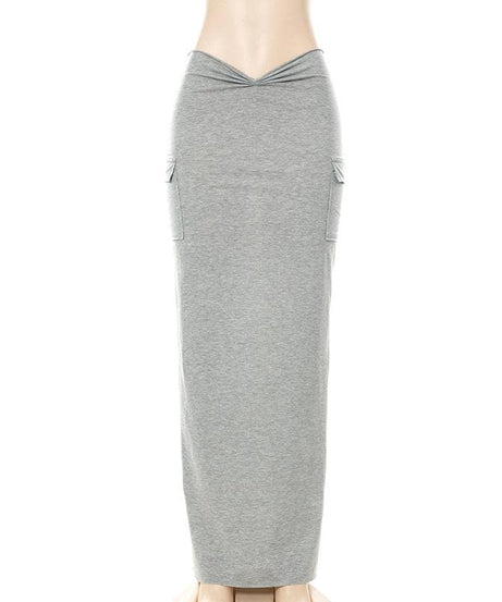 Effortless Fall Style: Ruched High-Rise Maxi Skirt with Utility Pockets