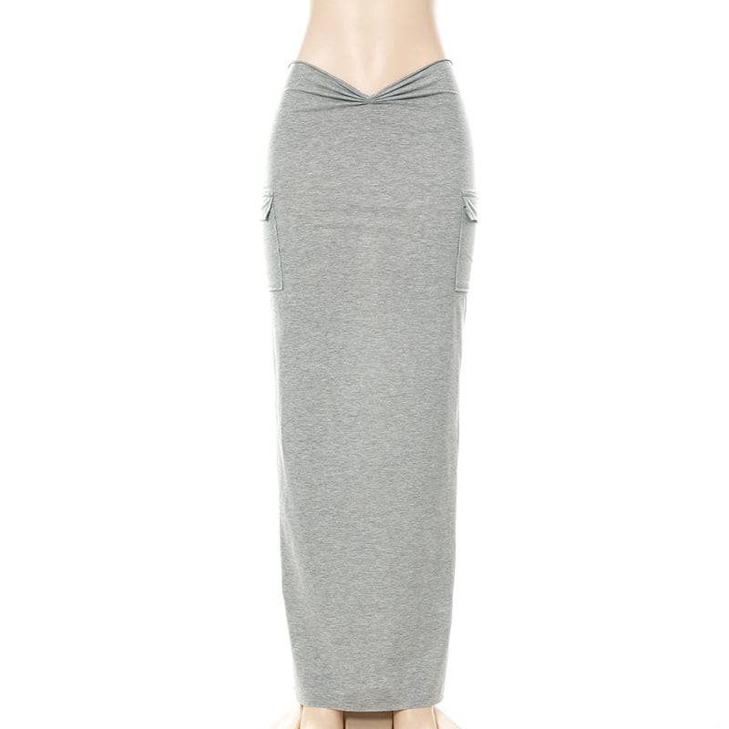 Effortless Fall Style: Ruched High-Rise Maxi Skirt with Utility Pockets