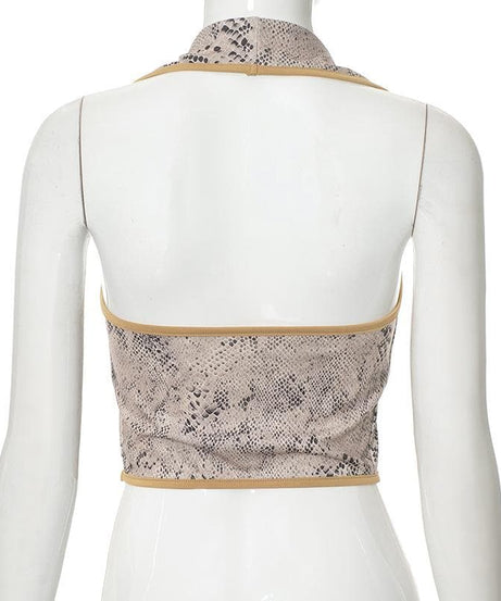 Chic Snakeskin Print Halter Top for Women - Essential Fall Statement Style