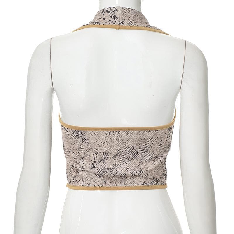 Chic Snakeskin Print Halter Top for Women - Essential Fall Statement Style