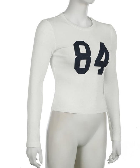 Game Day '84' Long Sleeve Crop Top - Fall's Sporty-Chic Essential for Women
