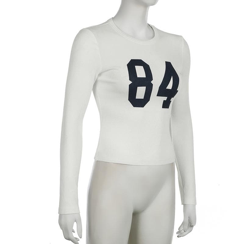 Game Day '84' Long Sleeve Crop Top - Fall's Sporty-Chic Essential for Women