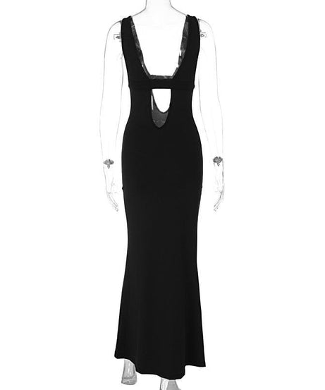 The "IT" Girl Plunge Cutout Maxi Dress - Sleek Black for Fall Galas & Holiday Soirees