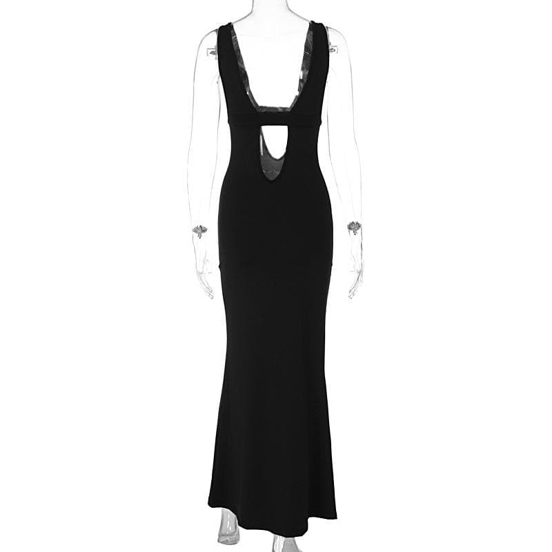 The "IT" Girl Plunge Cutout Maxi Dress - Sleek Black for Fall Galas & Holiday Soirees