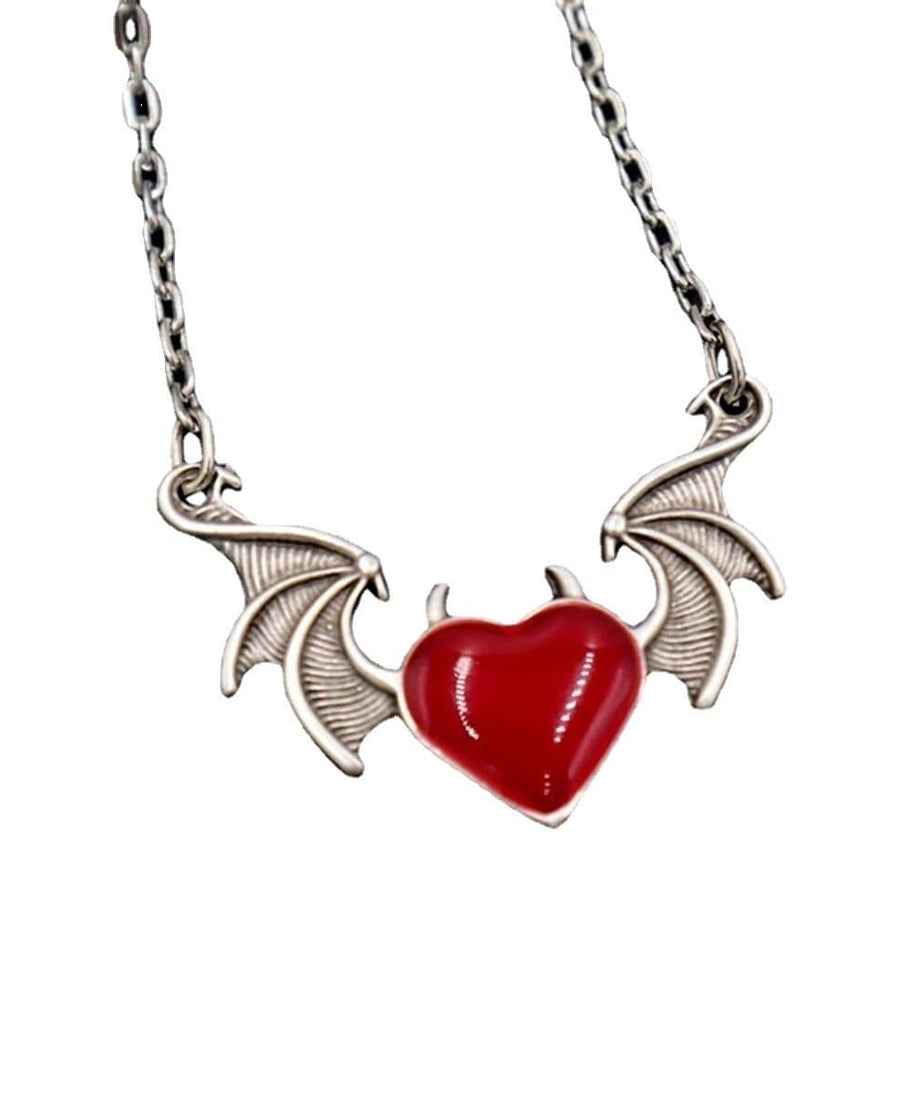 Spooky Chic Bat Wing Heart Necklace - Edgy Goth Pendant for Halloween & Beyond | Black & Red Options