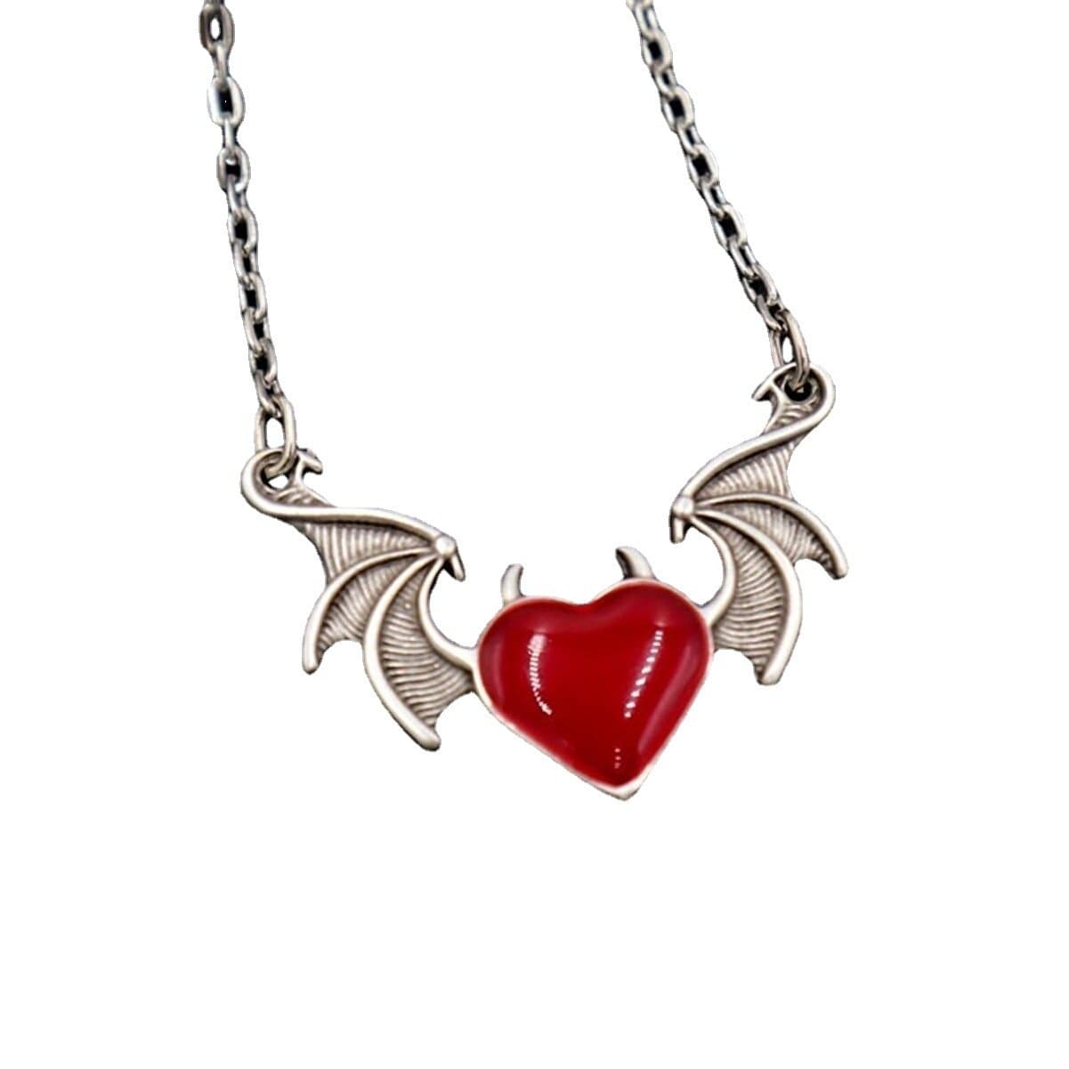 Spooky Chic Bat Wing Heart Necklace - Edgy Goth Pendant for Halloween & Beyond | Black & Red Options