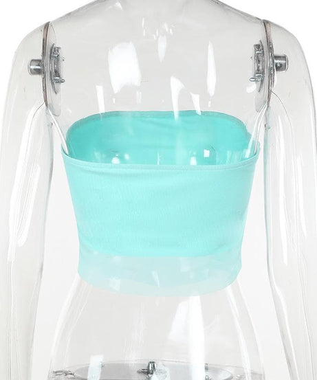 Whimsical Aqua Orchid Mesh Tube Top - Y2K Coquette Crop for Parties & Getaways