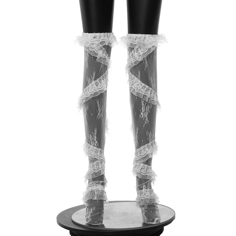 Spellbinding Gothic Lace Ruffle Thigh-High Stockings - Halloween & Dark Romance Essential
