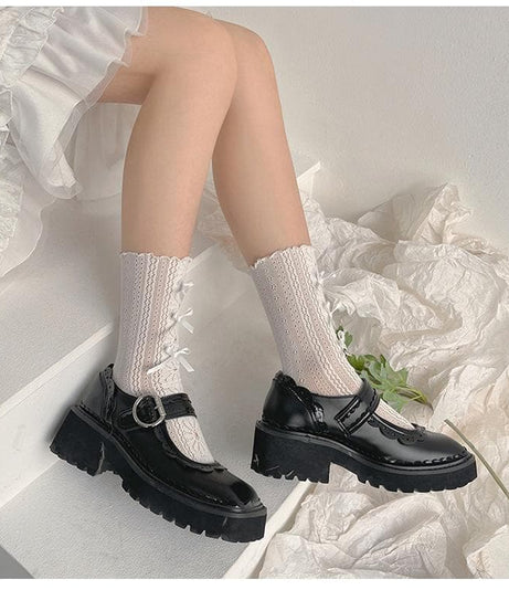 Coquette Charm: Bow Lace Ruffle Socks & Chunky Mary Jane Shoes - Fall 2025 Academia Style