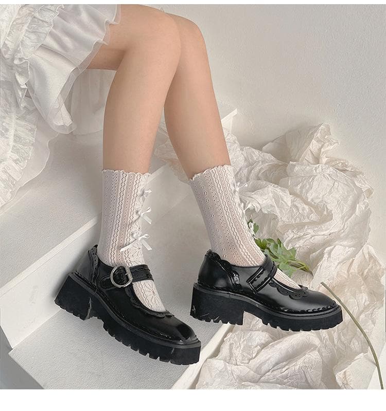 Coquette Charm: Bow Lace Ruffle Socks & Chunky Mary Jane Shoes - Fall 2025 Academia Style