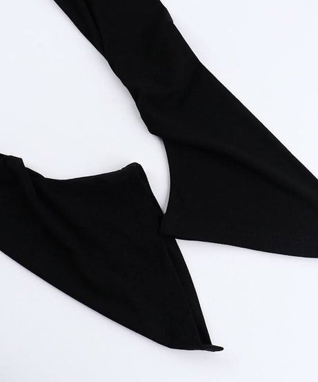 Fall Nights Edgy Chic: Black Lace & Mesh Off-Shoulder Long Sleeve Top for Women