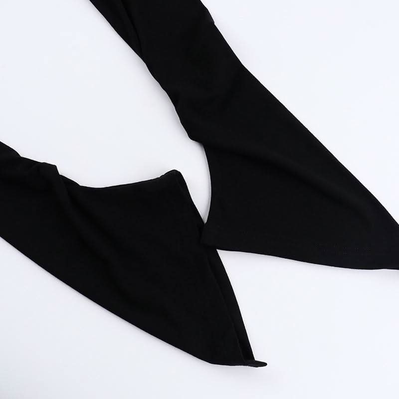 Fall Nights Edgy Chic: Black Lace & Mesh Off-Shoulder Long Sleeve Top for Women