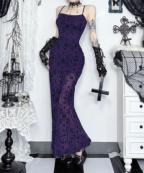 Bewitching Purple Gothic Mesh Maxi Dress - Slay Halloween & Fall with this Mermaid Statement Gown
