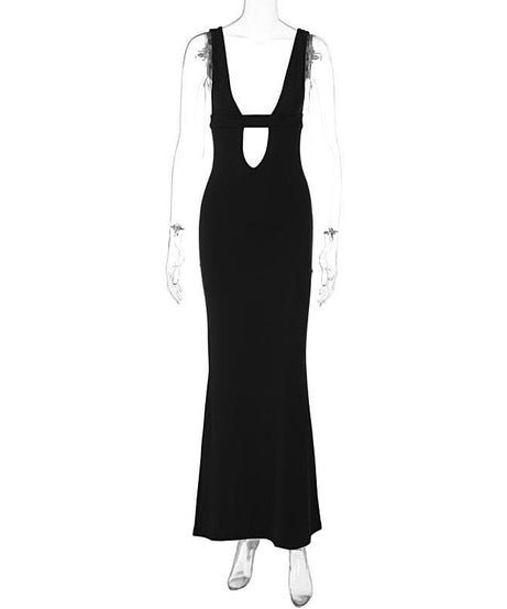 The "IT" Girl Plunge Cutout Maxi Dress - Sleek Black for Fall Galas & Holiday Soirees