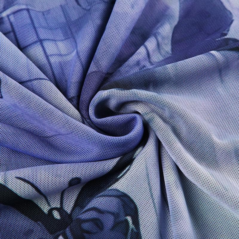 Dreamy Periwinkle Butterfly Mesh Maxi Dress with Lace Trim - Effortless Fall Style