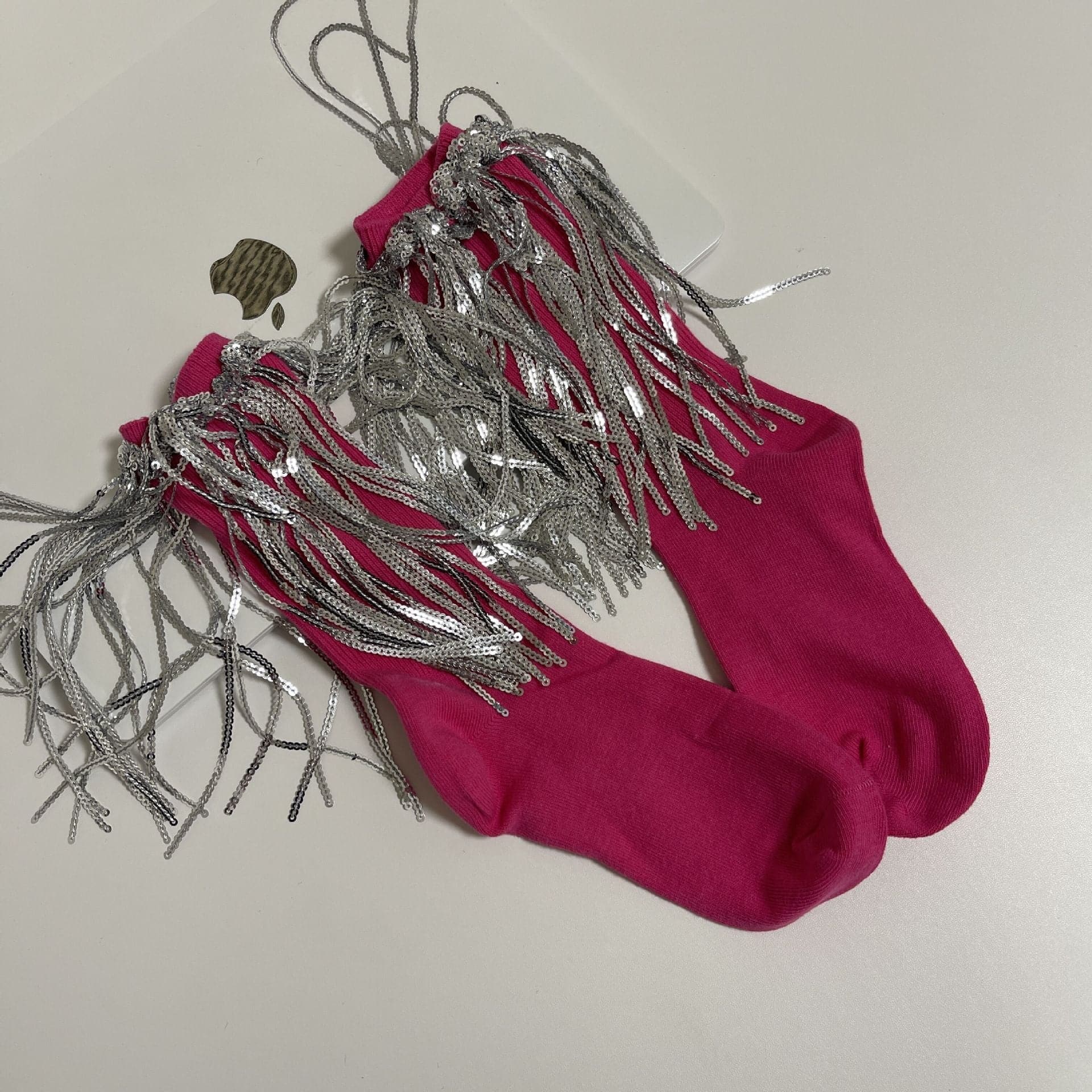 Dazzling Pink Sequin Tassel Ankle Socks | Festive Party Glam for Women