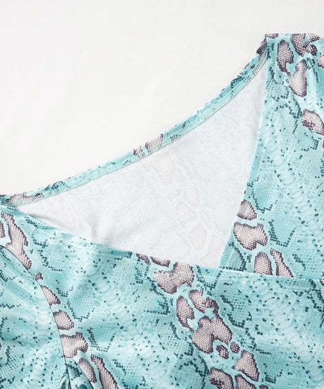 Effortless Chic Teal Snakeskin Off-Shoulder Co-ord Set - Fall & Holiday Ready