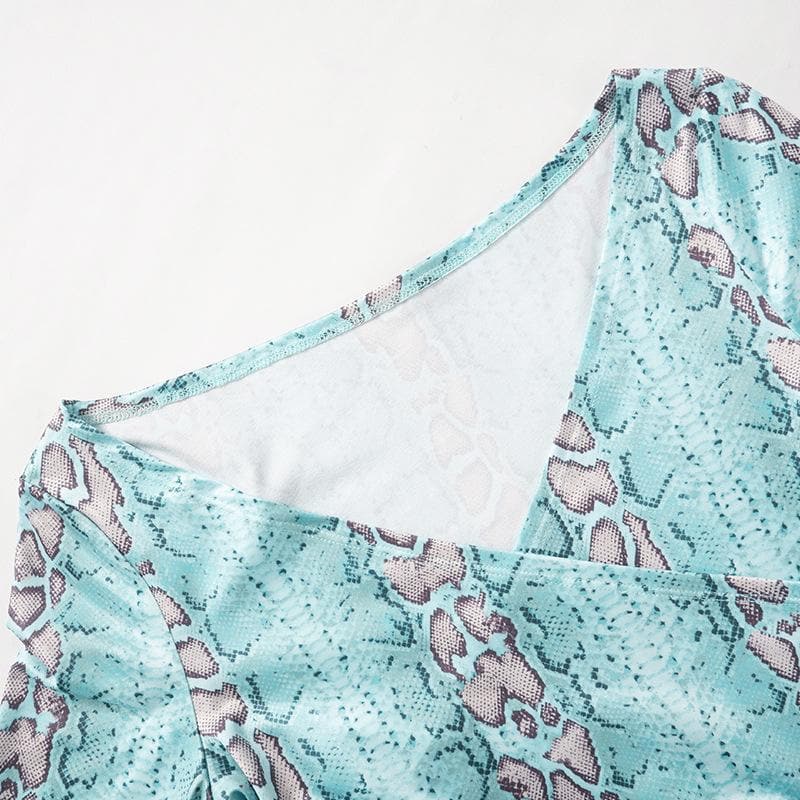 Effortless Chic Teal Snakeskin Off-Shoulder Co-ord Set - Fall & Holiday Ready