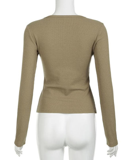 Y2K Grunge Eagle & Tribal Graphic Ribbed V-Neck Long Sleeve Top - Fall Fashion 2025