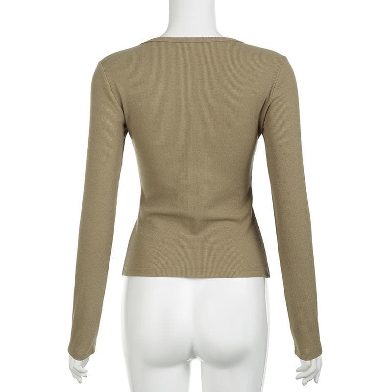 Y2K Grunge Eagle & Tribal Graphic Ribbed V-Neck Long Sleeve Top - Fall Fashion 2025