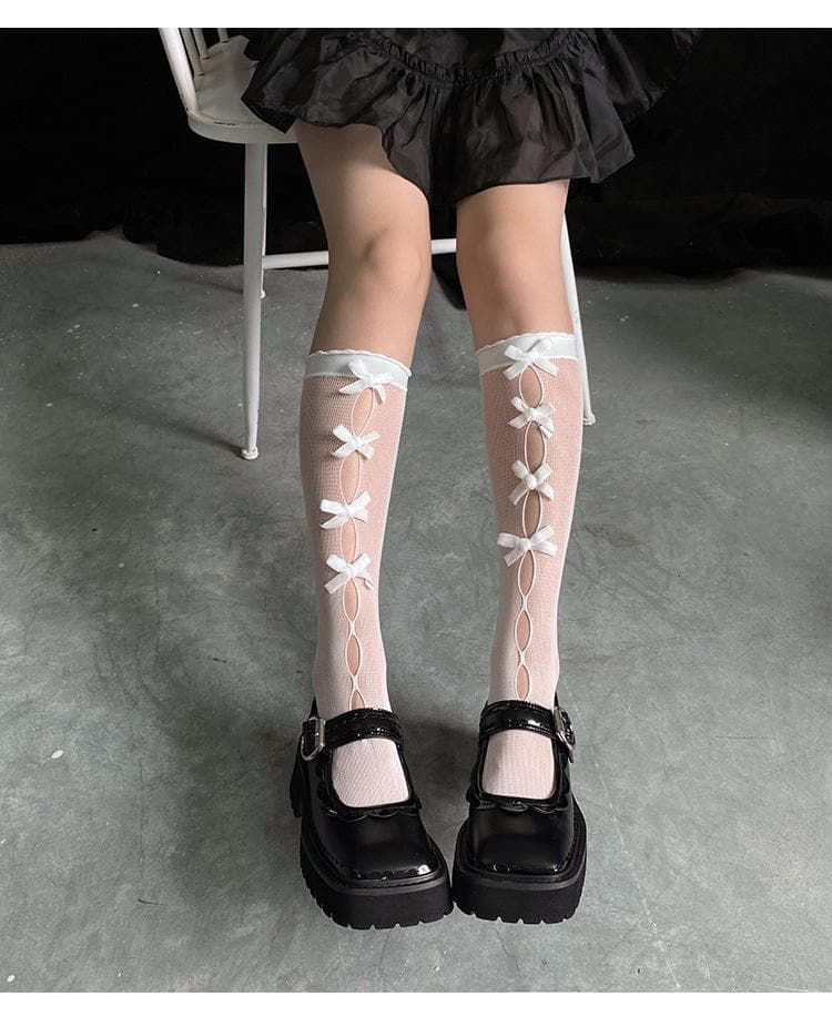 Gothic Glam Black Bow Knee-High Socks | Alt-Fashion Hosiery for Fall & Halloween