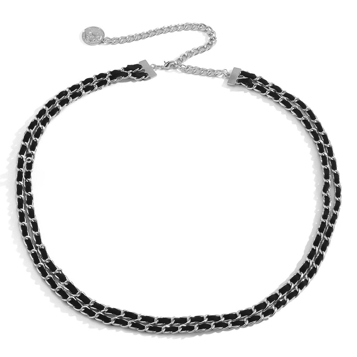 Chic Layered Chain Waist Belt with Black Faux Leather & Coin Charm - Fall Style Essential