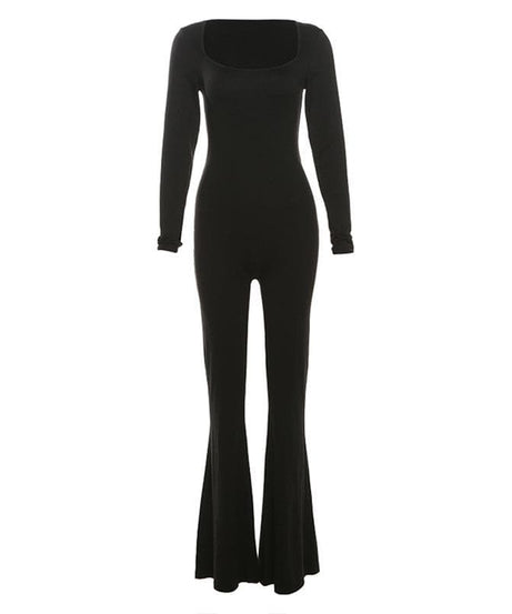 Fall Ready: Chic Black Square Neck Backless Flared Jumpsuit