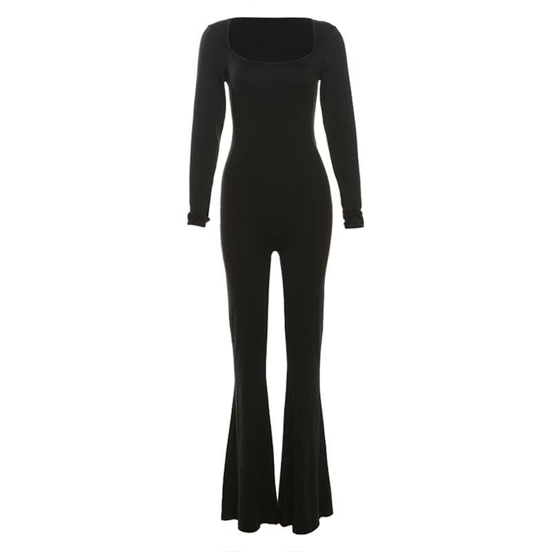 Fall Ready: Chic Black Square Neck Backless Flared Jumpsuit