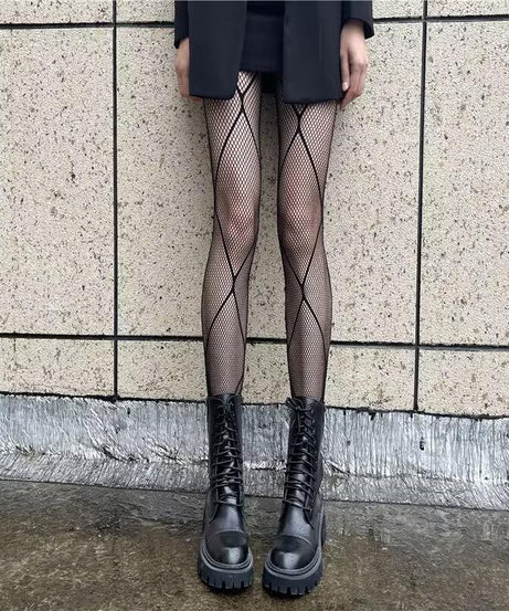 Edgy Diamond Fishnet Tights for Fall | Statement Rhombus Hosiery for Halloween & Beyond