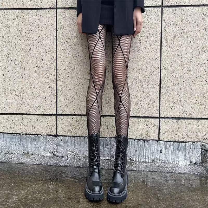 Edgy Diamond Fishnet Tights for Fall | Statement Rhombus Hosiery for Halloween & Beyond