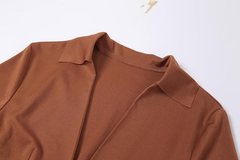 Autumn Radiance: Chic Flared Sleeve Crop Top & Slit Mini Skirt Set