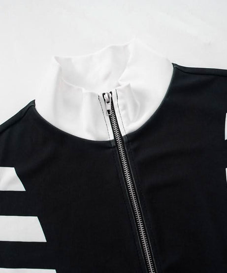 Women's Fall Athleisure Black & White Tracksuit Set | Zip-Up Crop Jacket & Wide Leg Pants