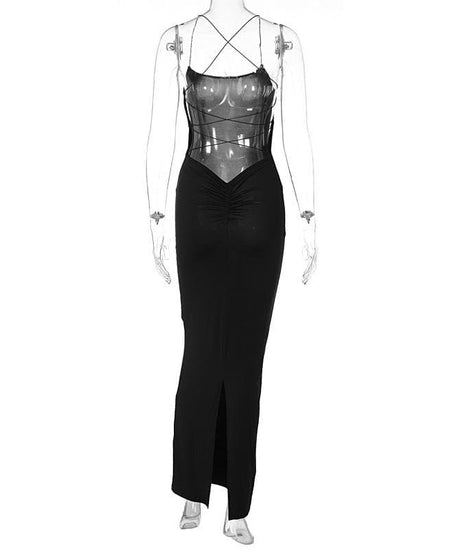 Timeless Black Criss-Cross Backless Maxi Dress | Holiday Party & Evening Glamour