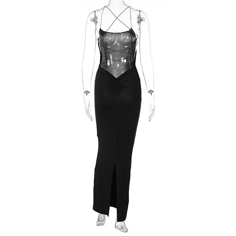 Timeless Black Criss-Cross Backless Maxi Dress | Holiday Party & Evening Glamour