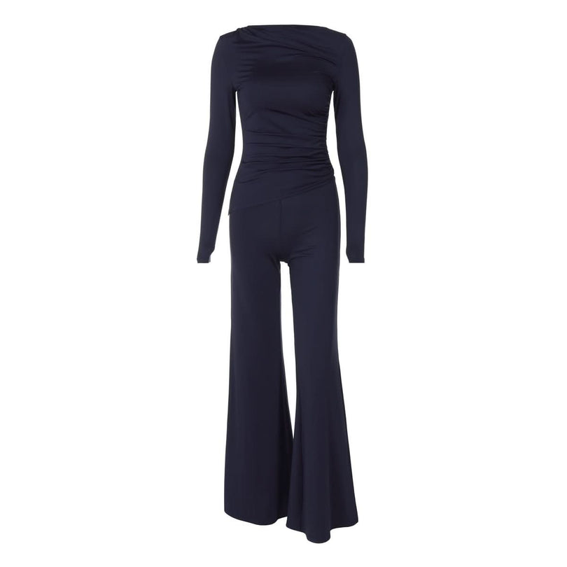 Effortless Fall Chic: Ruched Long Sleeve Top & Wide-Leg Pant Set | Cozy Elevated Loungewear