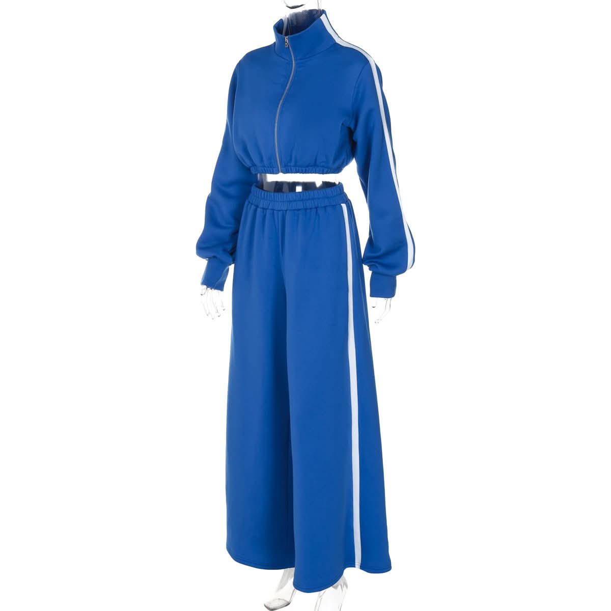 Cozy Chic Fall: Royal Blue Cropped Zip Sweatshirt & Wide-Leg Pant Set