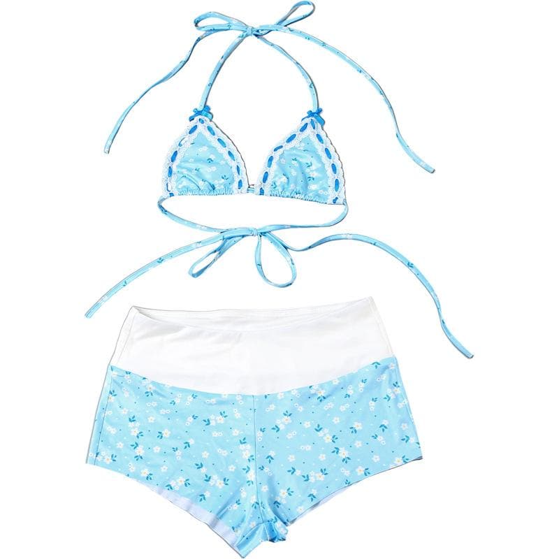 Dreamy Daisy Halter Bikini & High-Waisted Shorts Set - Your Resort Ready Getaway Essential!