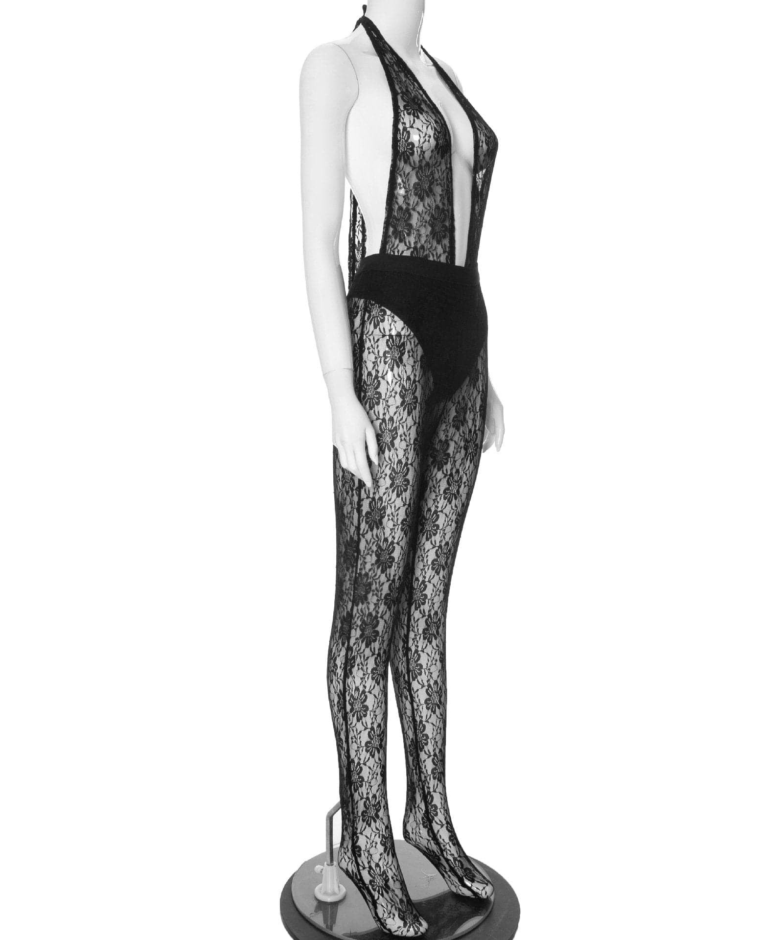 Sultry Siren Black Lace Halter Jumpsuit – Your Daring Fall & Halloween Statement