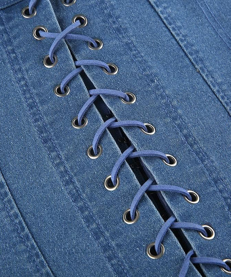Y2K Edgy Denim Corset Top | Strapless Sweetheart Bustier for Fall Style