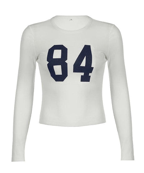 Game Day '84' Long Sleeve Crop Top - Fall's Sporty-Chic Essential for Women
