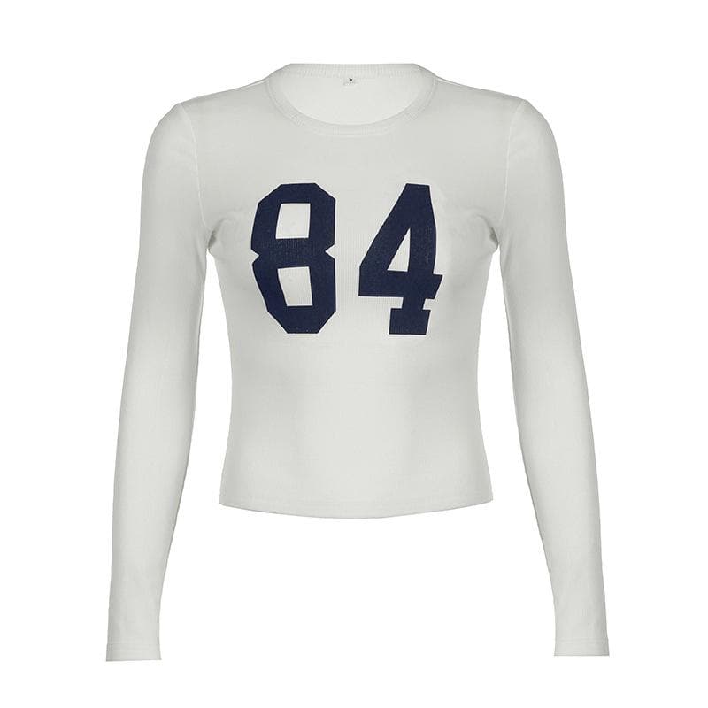 Game Day '84' Long Sleeve Crop Top - Fall's Sporty-Chic Essential for Women