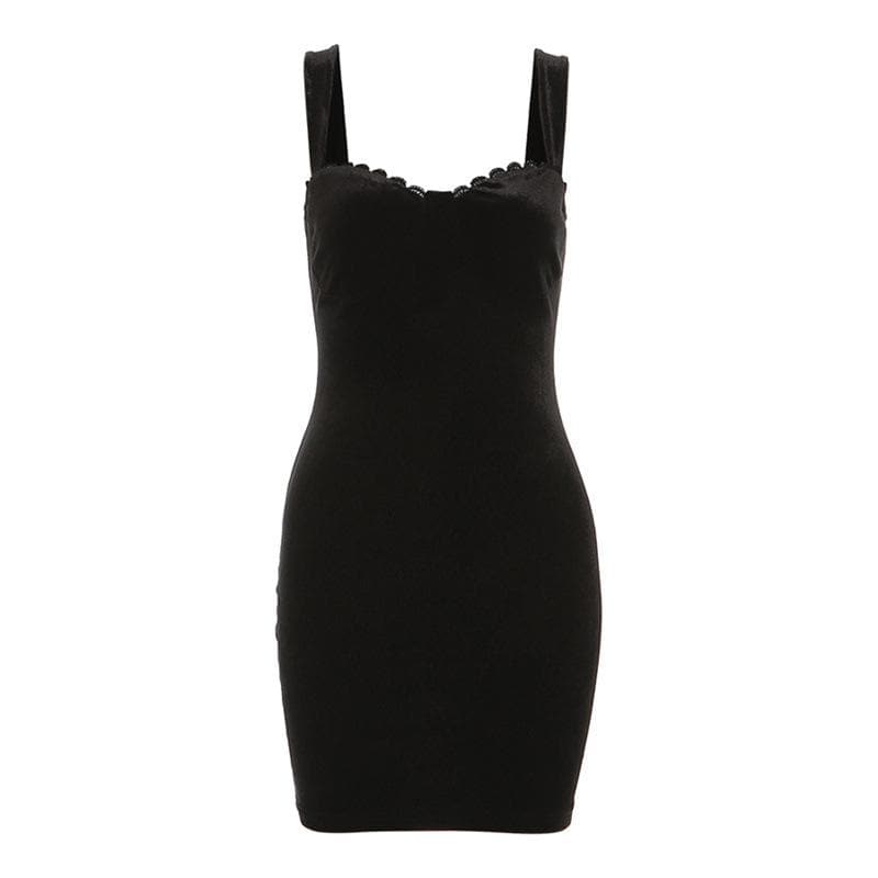Sultry Black Velvet Bodycon Mini Dress with Lace Sweetheart Neckline | Your Fall & Holiday Party Essential