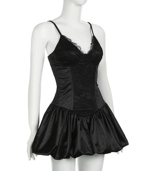 Alluring Black Lace & Satin Mini Dress - Your Perfect Halloween Party & Fall Night Out Look
