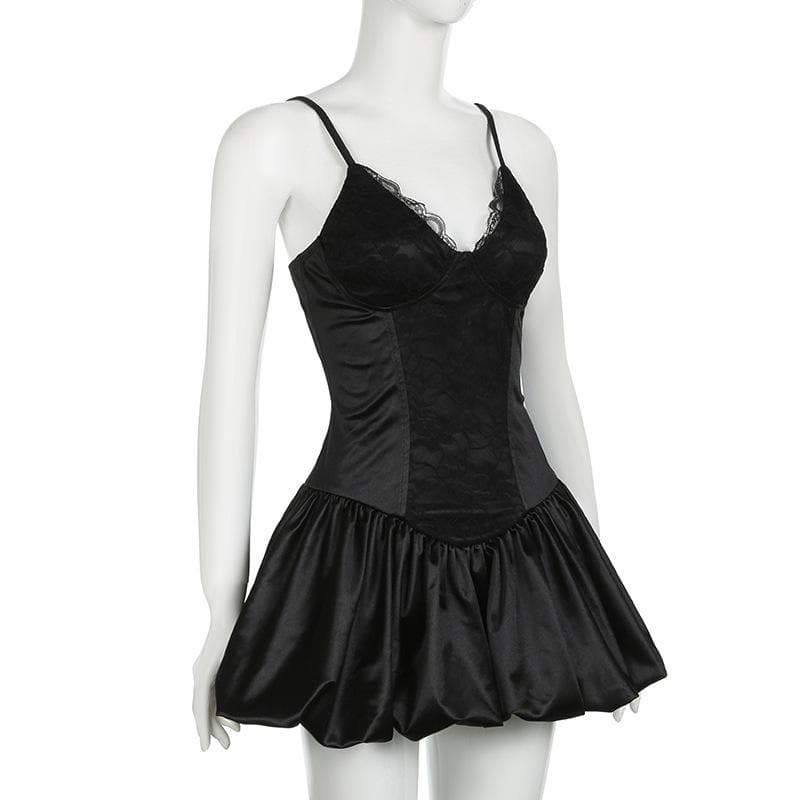 Alluring Black Lace & Satin Mini Dress - Your Perfect Halloween Party & Fall Night Out Look